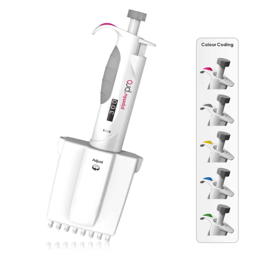 Micropipeta Multicanal AHN pipet4u Pro de 8 canais, Volume Vari&aacute;vel de 10- 100 &micro;l 