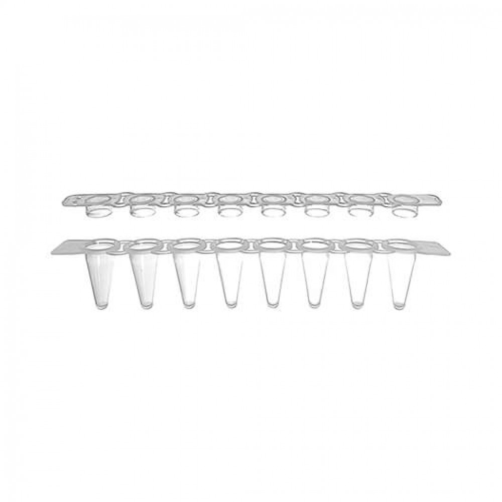 Tiras com 8 tubos de perfil baixo para PCR de 100 uL com tampas &oacute;pticas separadas